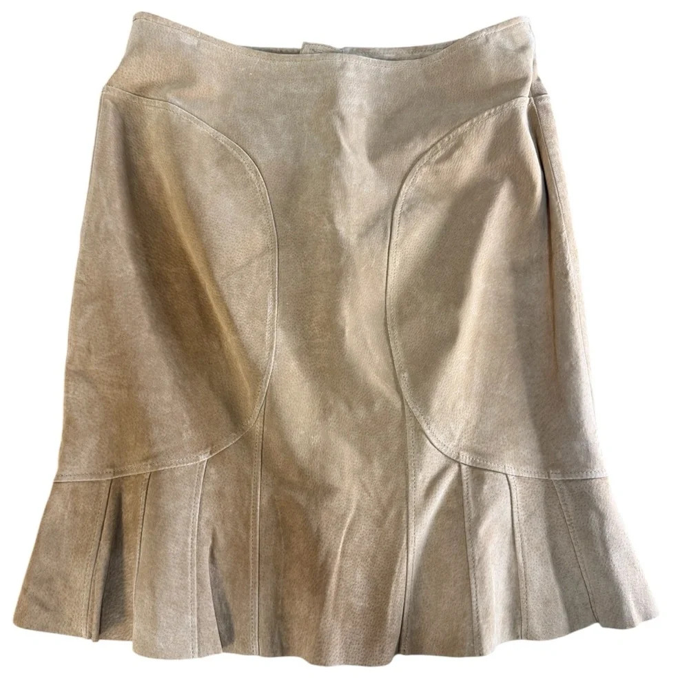 Women’s MODA INTERNATIONAL Tan leather pleated midi skirt size 10 Quality